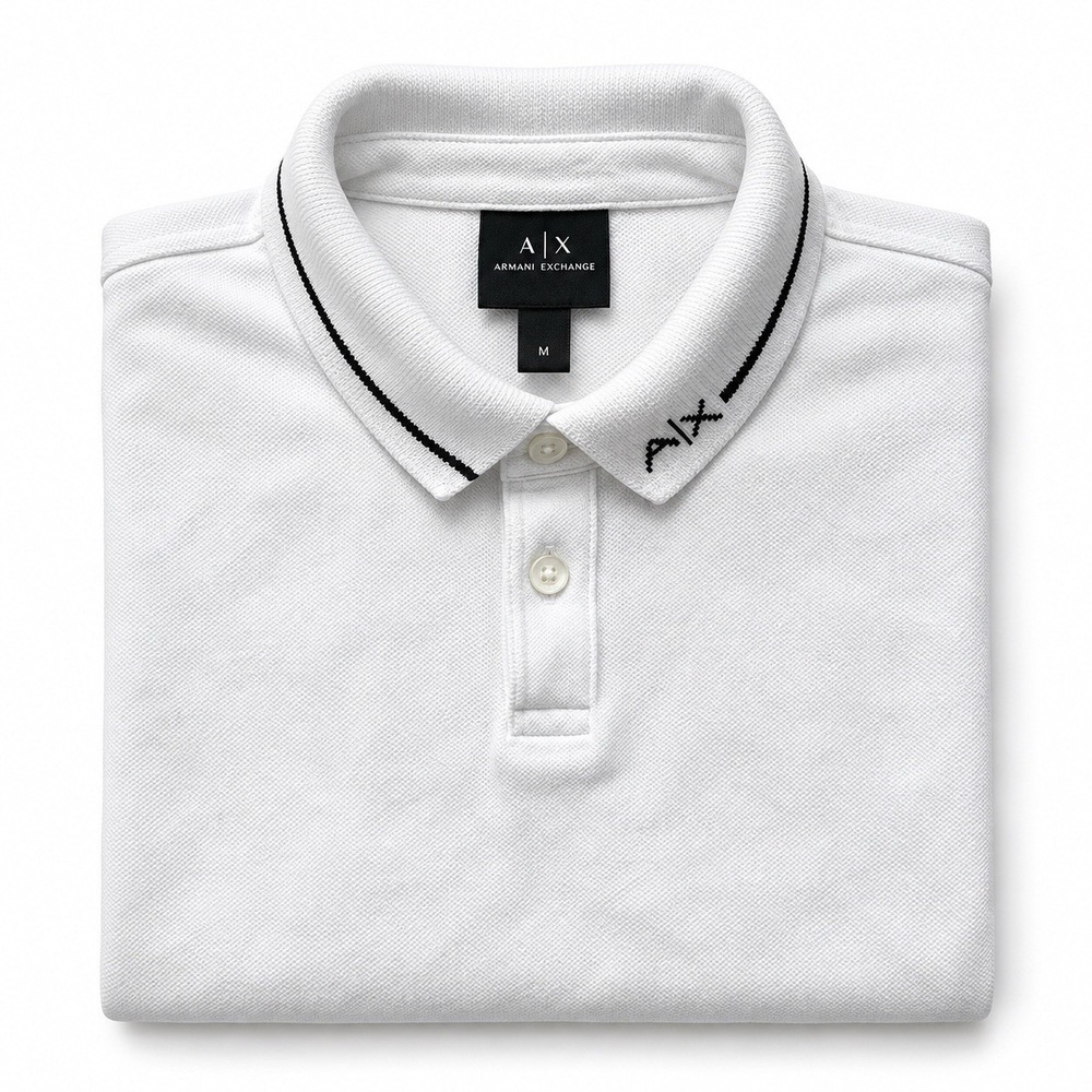 Armani Exchange A|X Men's Medium White Short Sleeve Polo Shirt Contrast Tipping